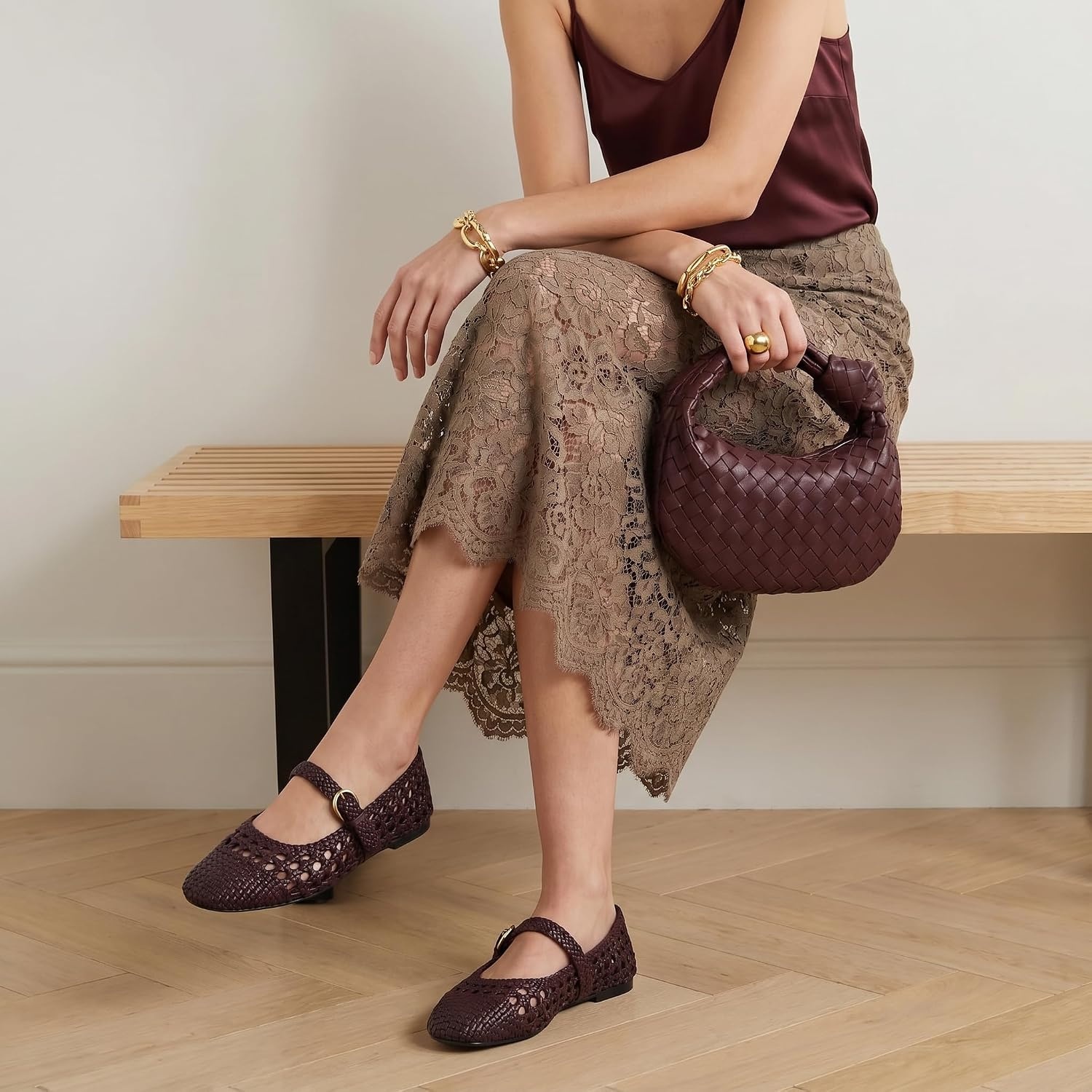 image:imageCUSHIONAIRE Windsor Woven Womens Flats with Adjustable Strap Comfortable Mary Jane Ballet Flats for WomenBurgundy