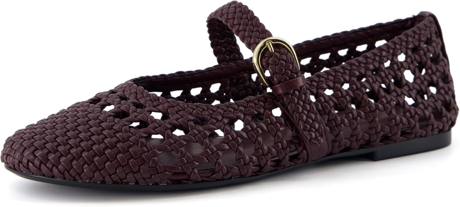 image:imageCUSHIONAIRE Windsor Woven Womens Flats with Adjustable Strap Comfortable Mary Jane Ballet Flats for WomenBurgundy