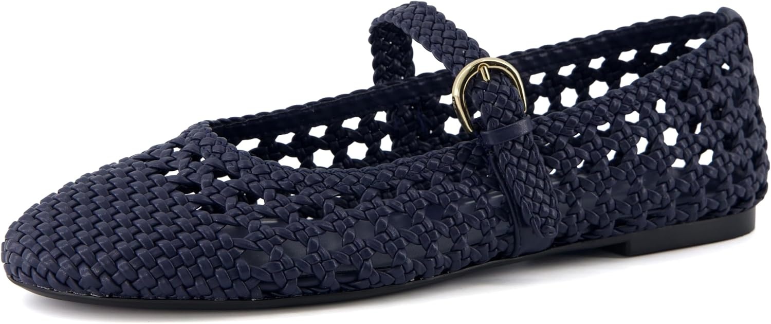 image:imageCUSHIONAIRE Windsor Woven Womens Flats with Adjustable Strap Comfortable Mary Jane Ballet Flats for WomenNavy