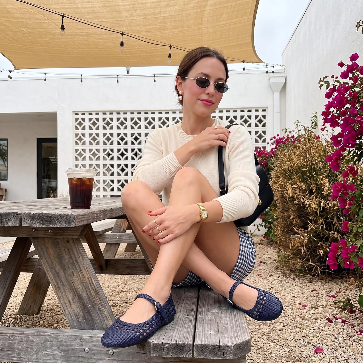 image:imageCUSHIONAIRE Windsor Woven Womens Flats with Adjustable Strap Comfortable Mary Jane Ballet Flats for WomenNavy