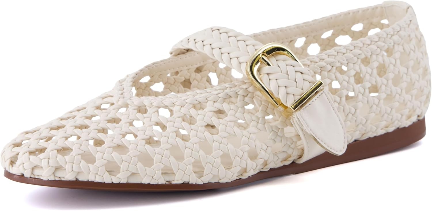 image:imageCUSHIONAIRE Wit Hand Woven Womens Flats Comfortable Mary Jane Ballet Flat with Adjustable Buckle Braided Strap and Cushioned Memory FoamCream