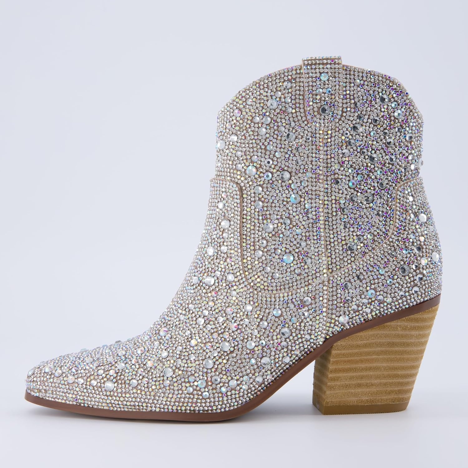image:imageCUSHIONAIRE Womens Bravo Rhinestone Western Boots with Memory Foam Sparkly Cowboy Ankle BootiesSilver