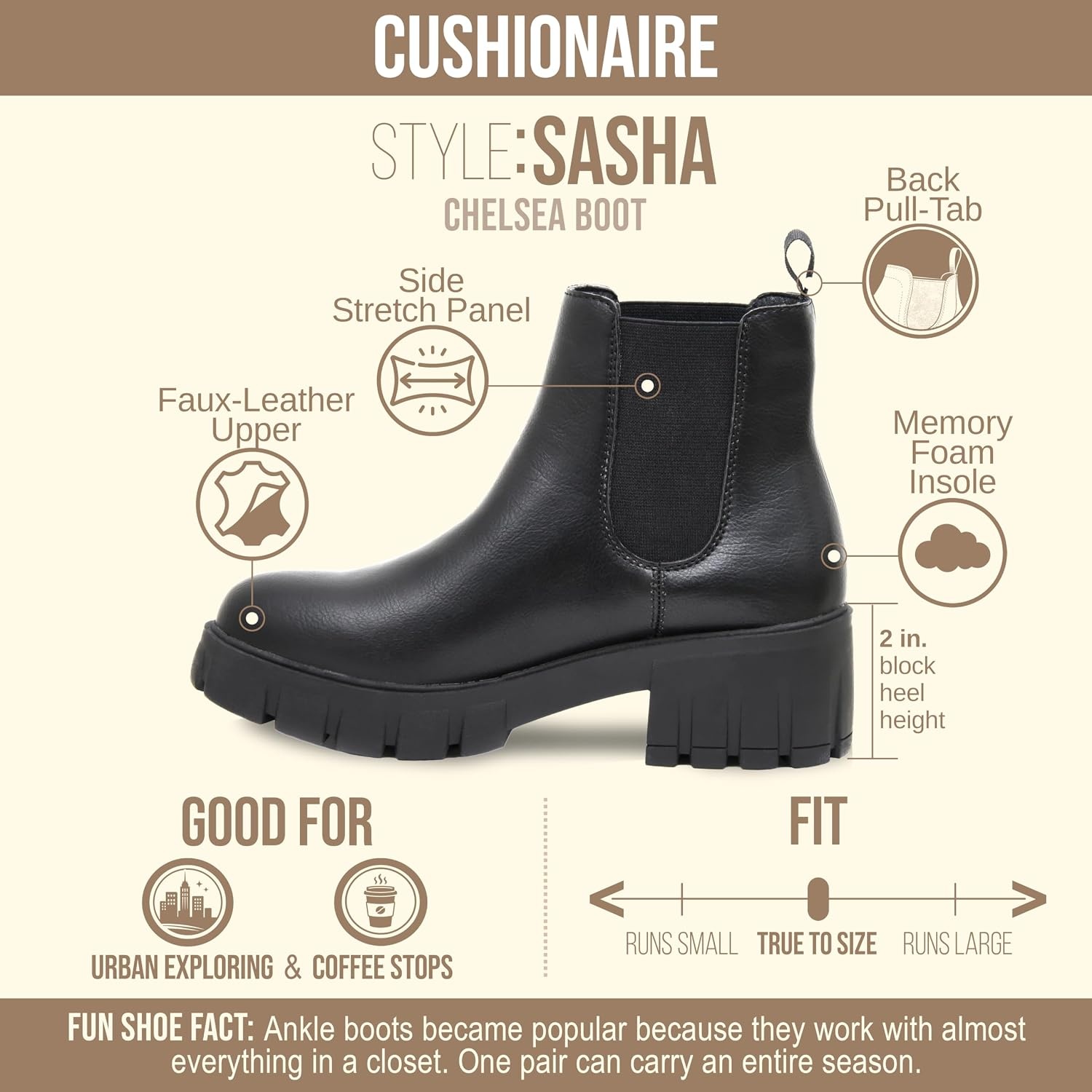 image:imageCUSHIONAIRE Womens Sasha slip on chelsea boot Memory FoamBlack