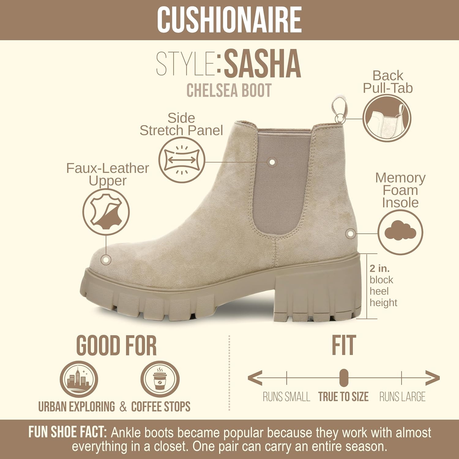 image:imageCUSHIONAIRE Womens Sasha slip on chelsea boot Memory FoamTaupe Suede