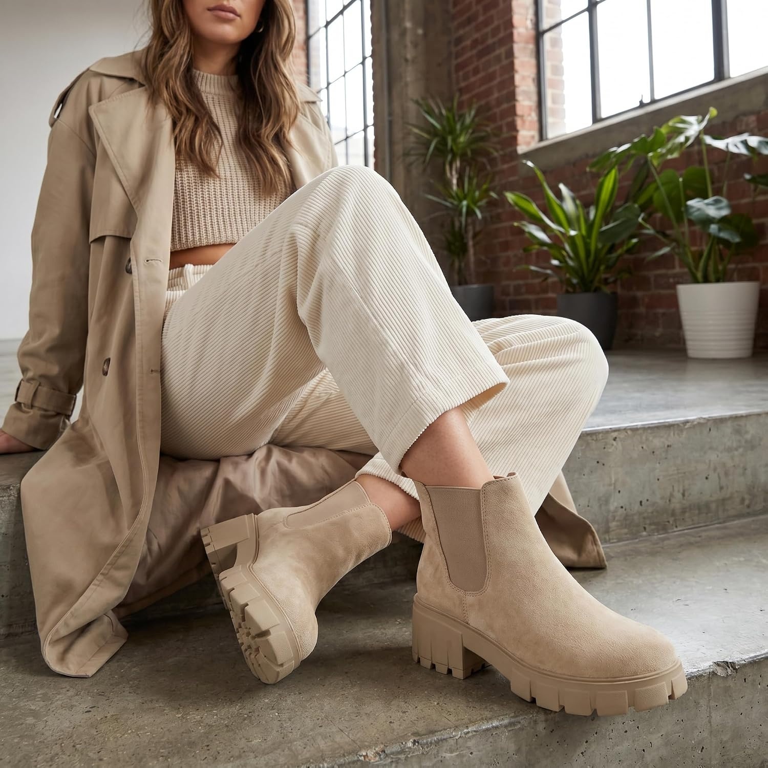 image:imageCUSHIONAIRE Womens Sasha slip on chelsea boot Memory FoamTaupe Suede
