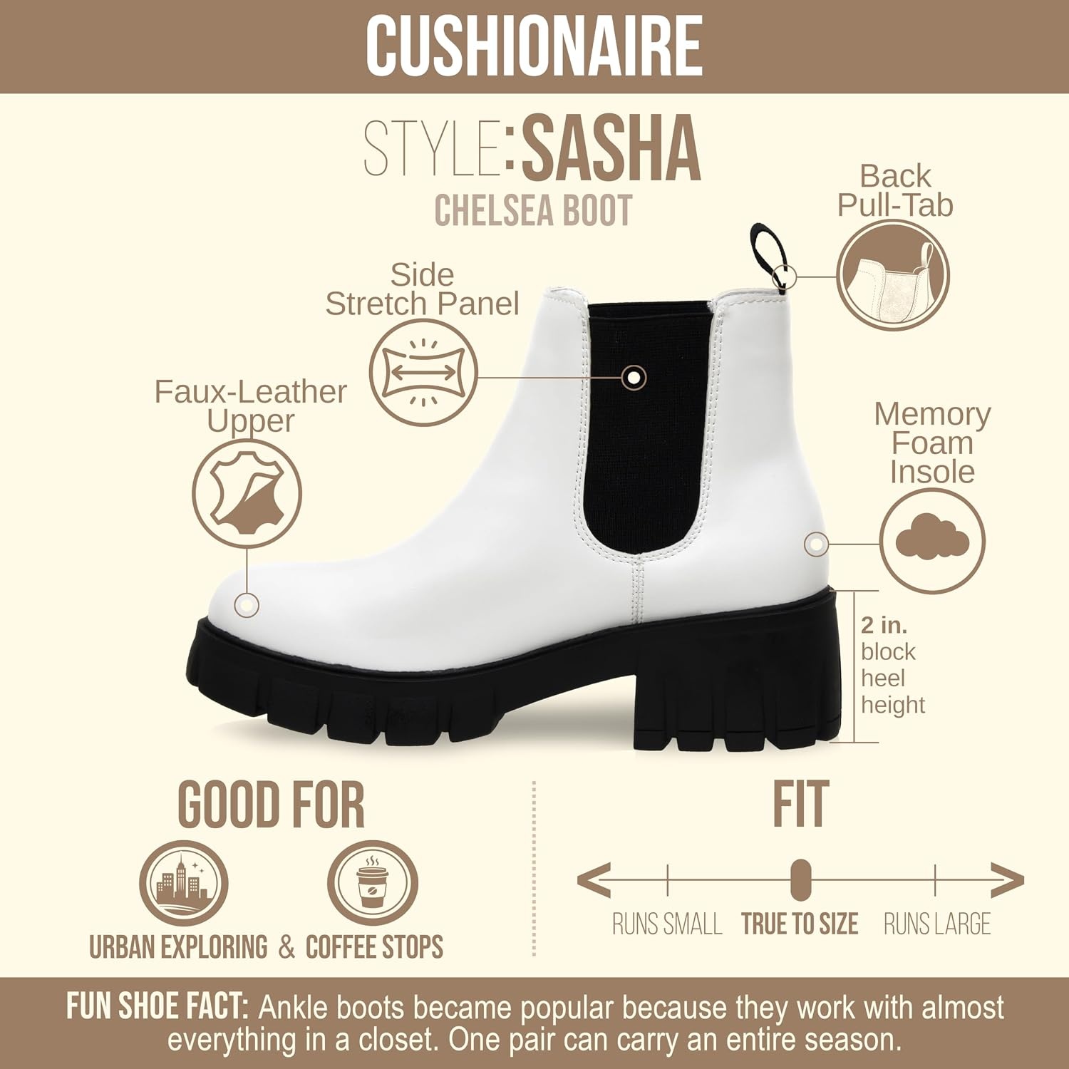 image:imageCUSHIONAIRE Womens Sasha slip on chelsea boot Memory FoamWhiteBlack