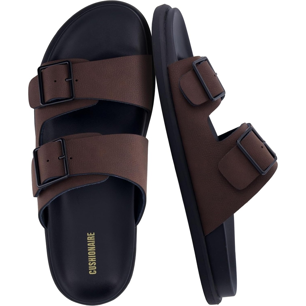 image:imageCUSHIONAIRE Alpha 100 Genuine Leather Mens Sandals Casual Slip On Flat Men Slides with Adjustable BucklesBrown