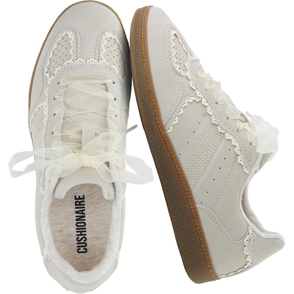 image:imageCUSHIONAIRE Belinda Lace Detail Casual Sneakers for Girls  Ribbon LaceUp Girls Shoes with Soft Cushion SupportGrey