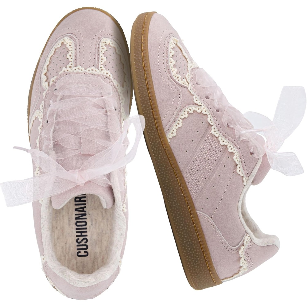 image:imageCUSHIONAIRE Belinda Lace Detail Casual Sneakers for Girls  Ribbon LaceUp Girls Shoes with Soft Cushion SupportPink