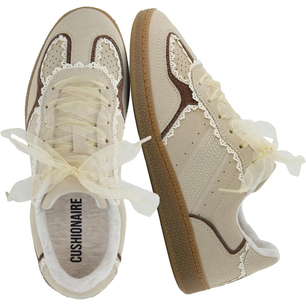 image:imageCUSHIONAIRE Belinda Womens Lace Detail Casual Sneakers Elegant Ribbon LaceUp Shoes with Memory FoamBeige