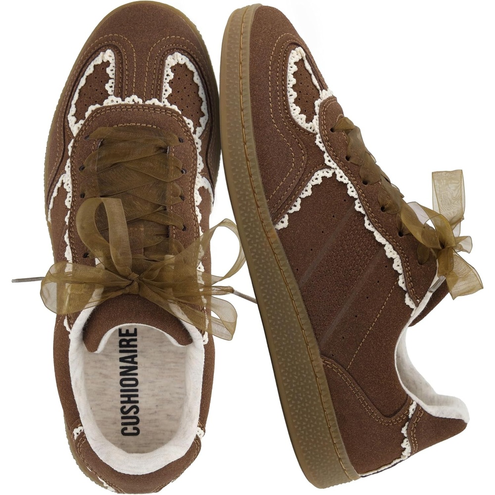 image:imageCUSHIONAIRE Belinda Womens Lace Detail Casual Sneakers Elegant Ribbon LaceUp Shoes with Memory FoamBrown