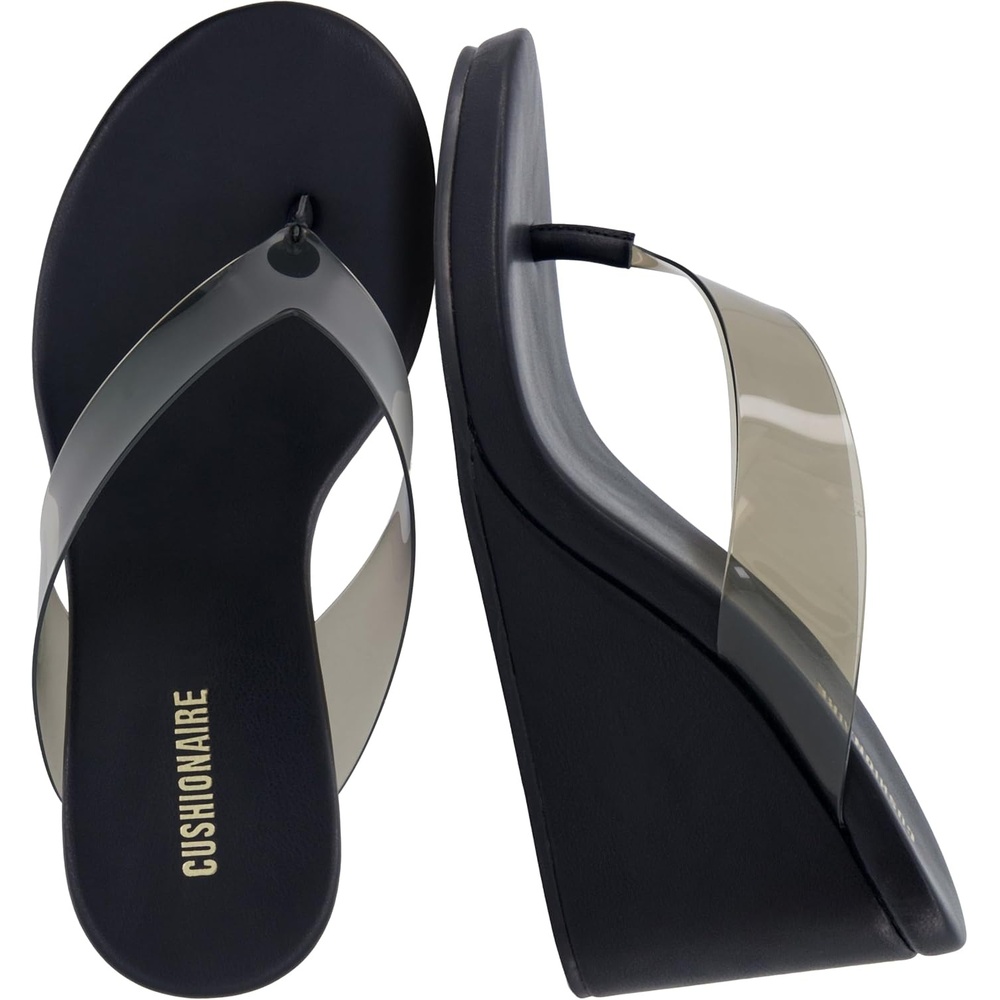 image:imageCUSHIONAIRE Bera Platform Thong Womens Sandals Stylish Wedge Flip Flops for Women with Contoured Comfort FootbedBlack