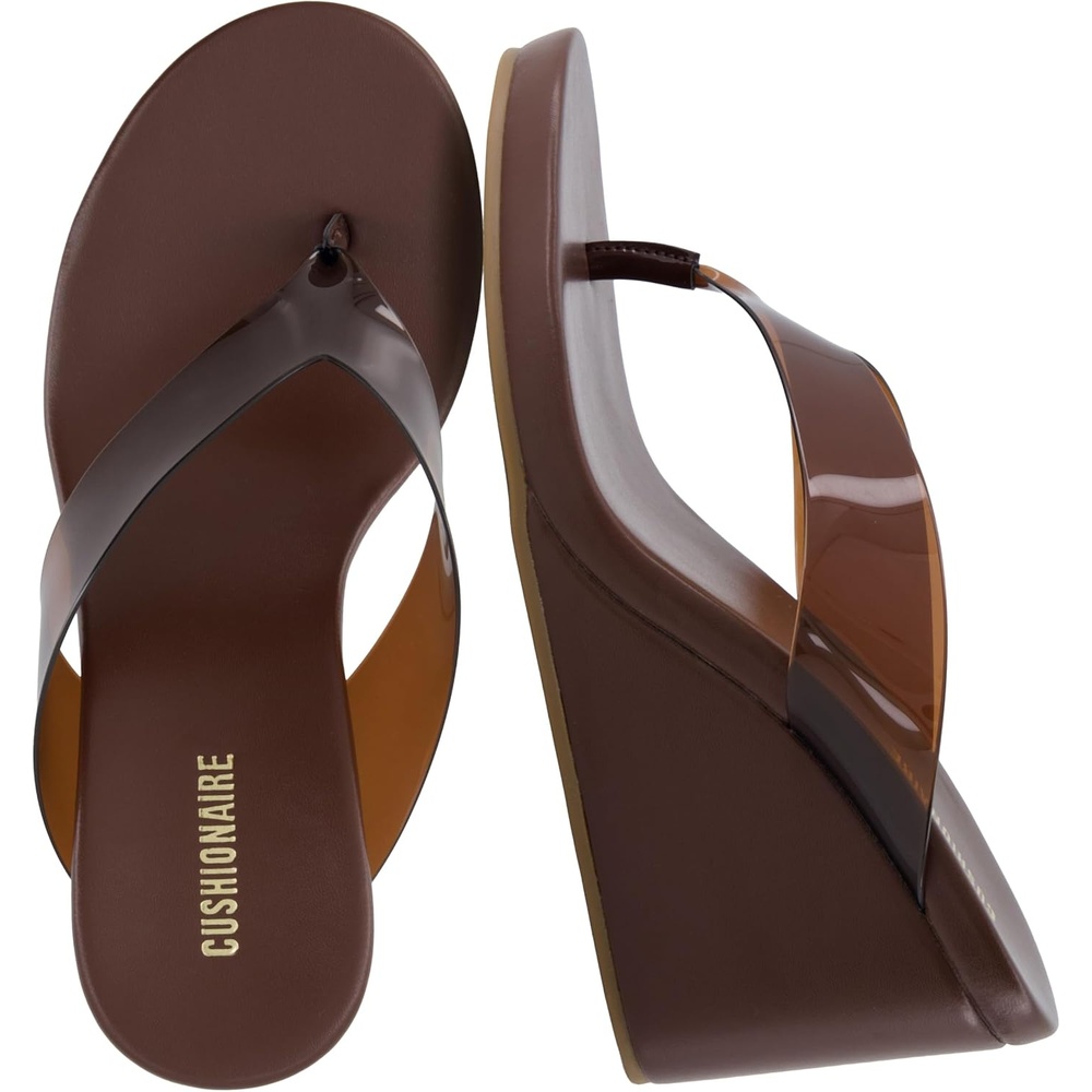 image:imageCUSHIONAIRE Bera Platform Thong Womens Sandals Stylish Wedge Flip Flops for Women with Contoured Comfort FootbedBrown