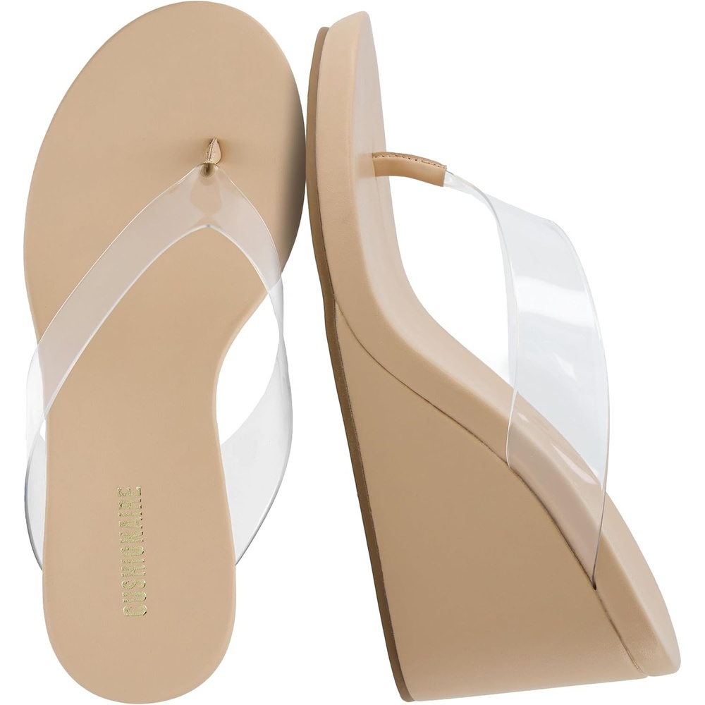 image:imageCUSHIONAIRE Bera Platform Thong Womens Sandals Stylish Wedge Flip Flops for Women with Contoured Comfort FootbedClear