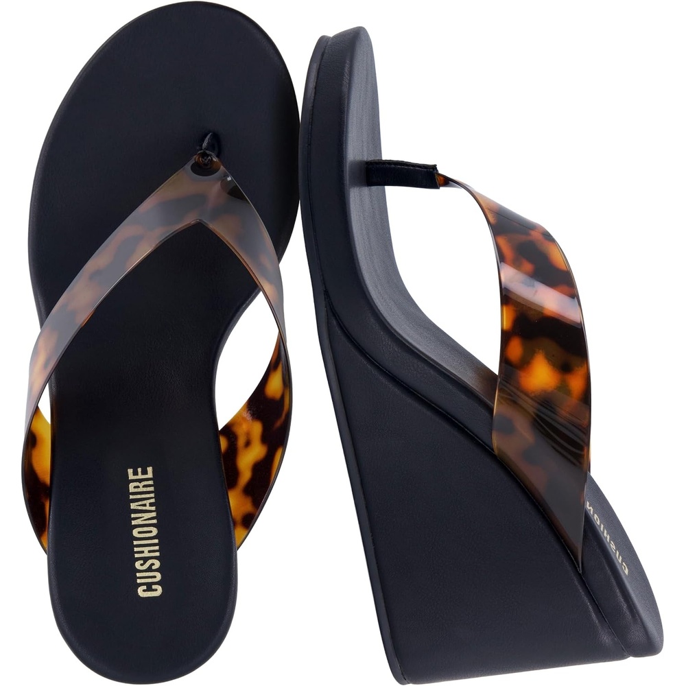 image:imageCUSHIONAIRE Bera Platform Thong Womens Sandals Stylish Wedge Flip Flops for Women with Contoured Comfort FootbedTortoise
