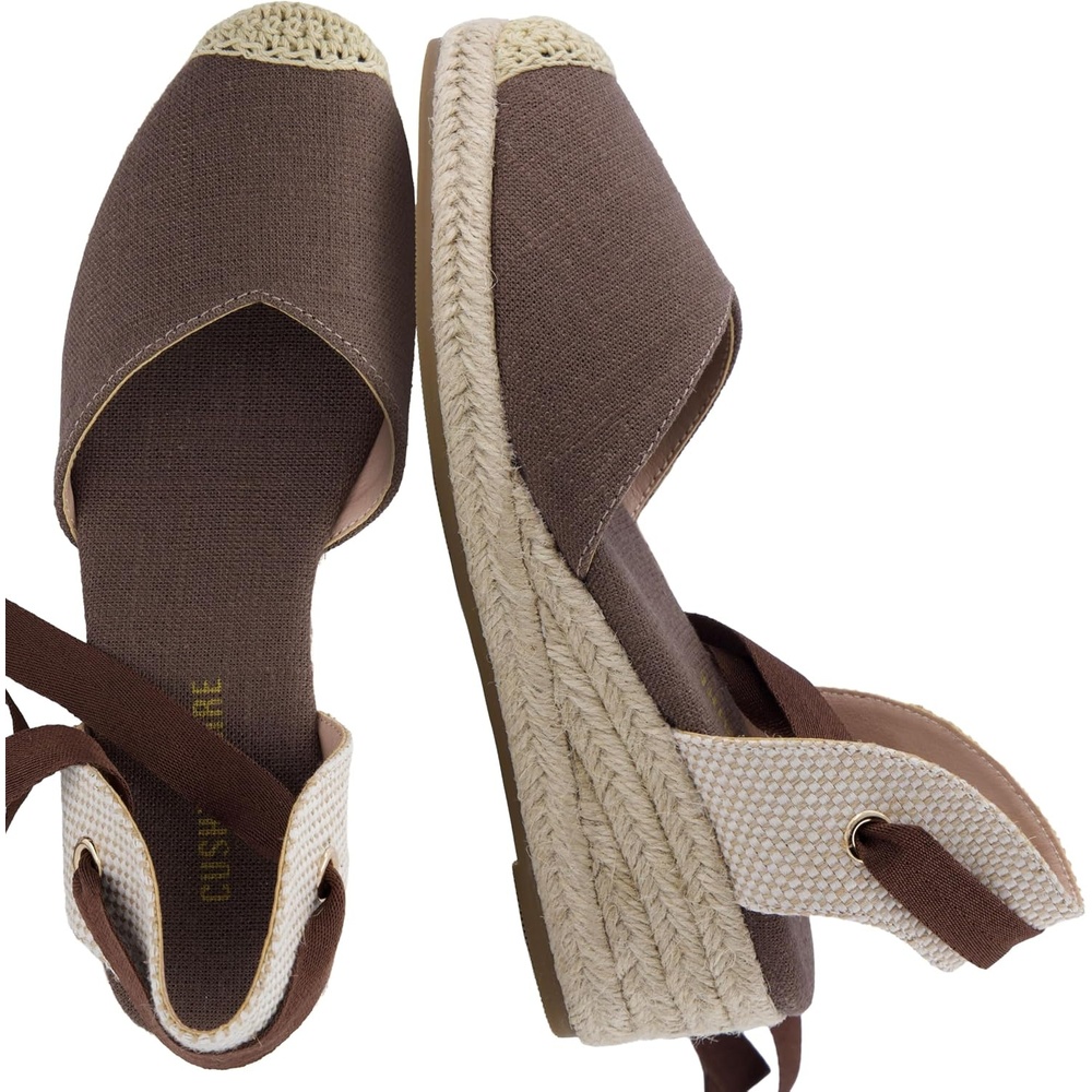 image:imageCUSHIONAIRE Bonita Platform Espadrille Wedge Sandals for Women Closed Toe Lace Up Ankle Wrap Dressy Everyday Womens HeelsChocolate