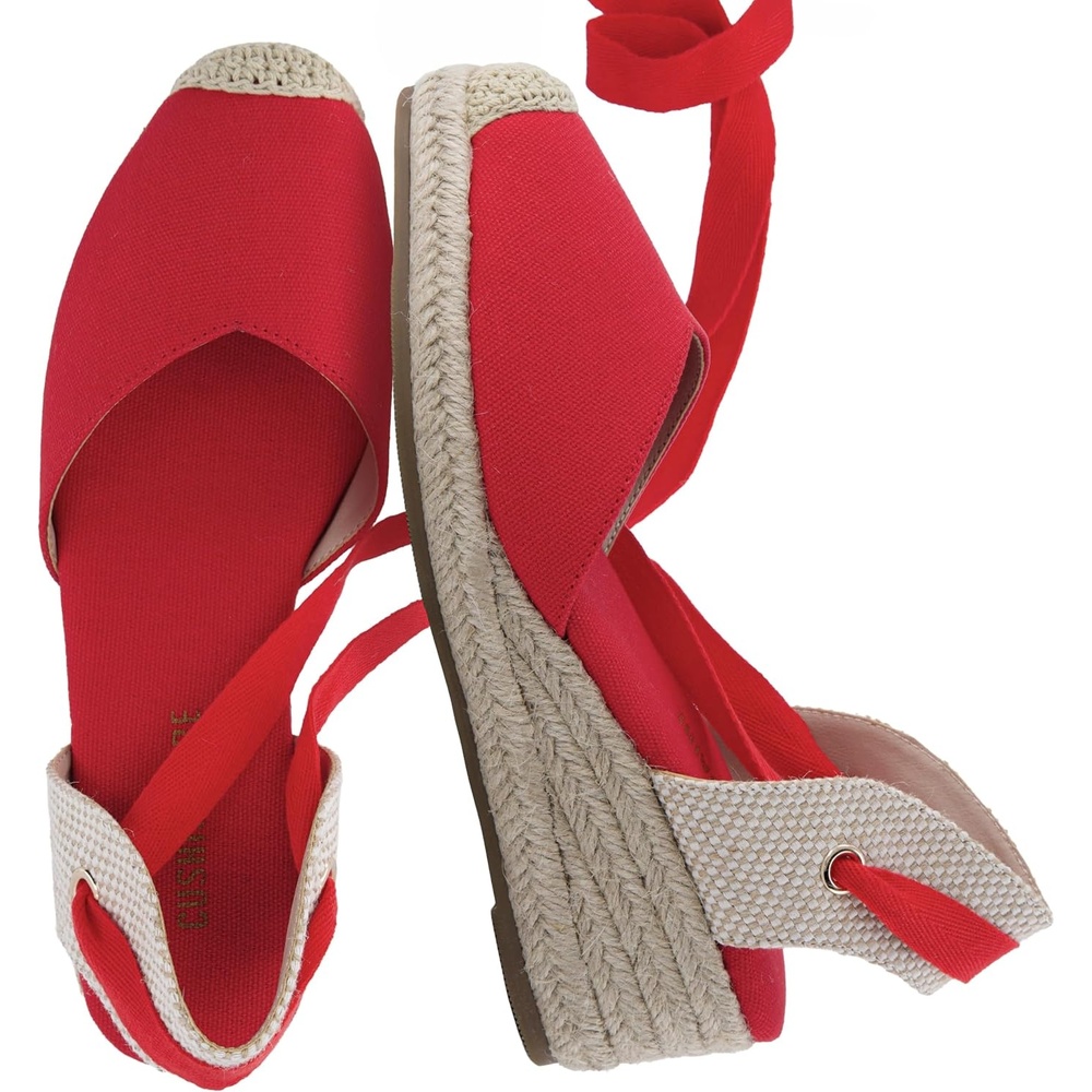 image:imageCUSHIONAIRE Bonita Platform Espadrille Wedge Sandals for Women Closed Toe Lace Up Ankle Wrap Dressy Everyday Womens HeelsRed