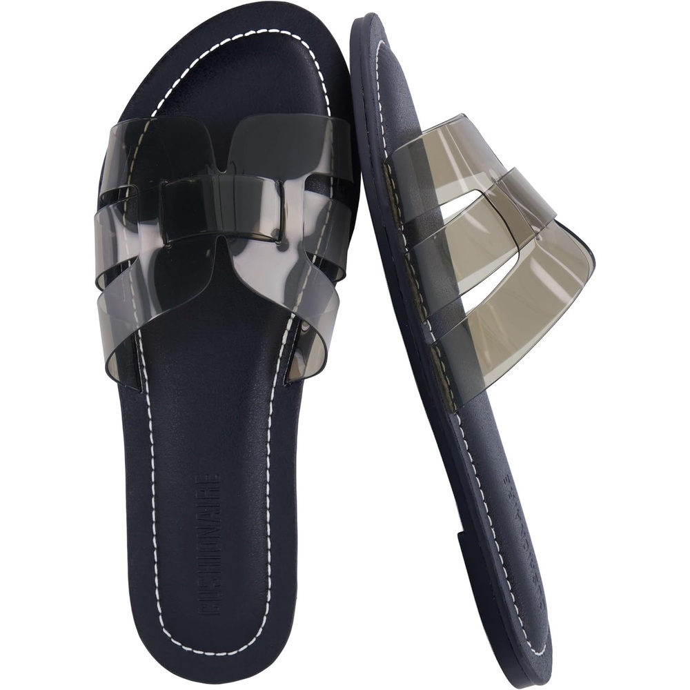image:imageCUSHIONAIRE Caper Jelly Sandals for Women Comfortable Womens Slides with Cushioned Footbed and Wide Widths AvailableBlack