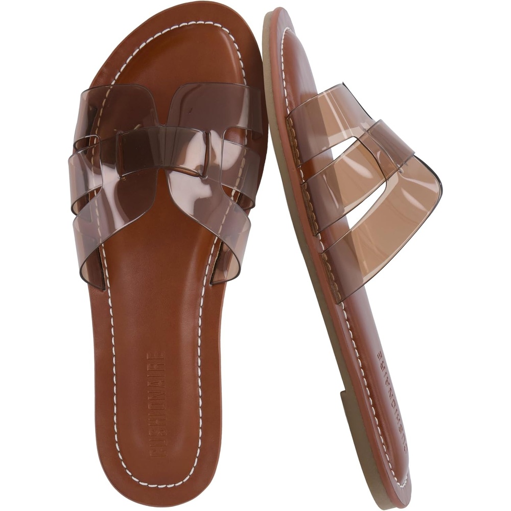 image:imageCUSHIONAIRE Caper Jelly Sandals for Women Comfortable Womens Slides with Cushioned Footbed and Wide Widths AvailableWhiskey