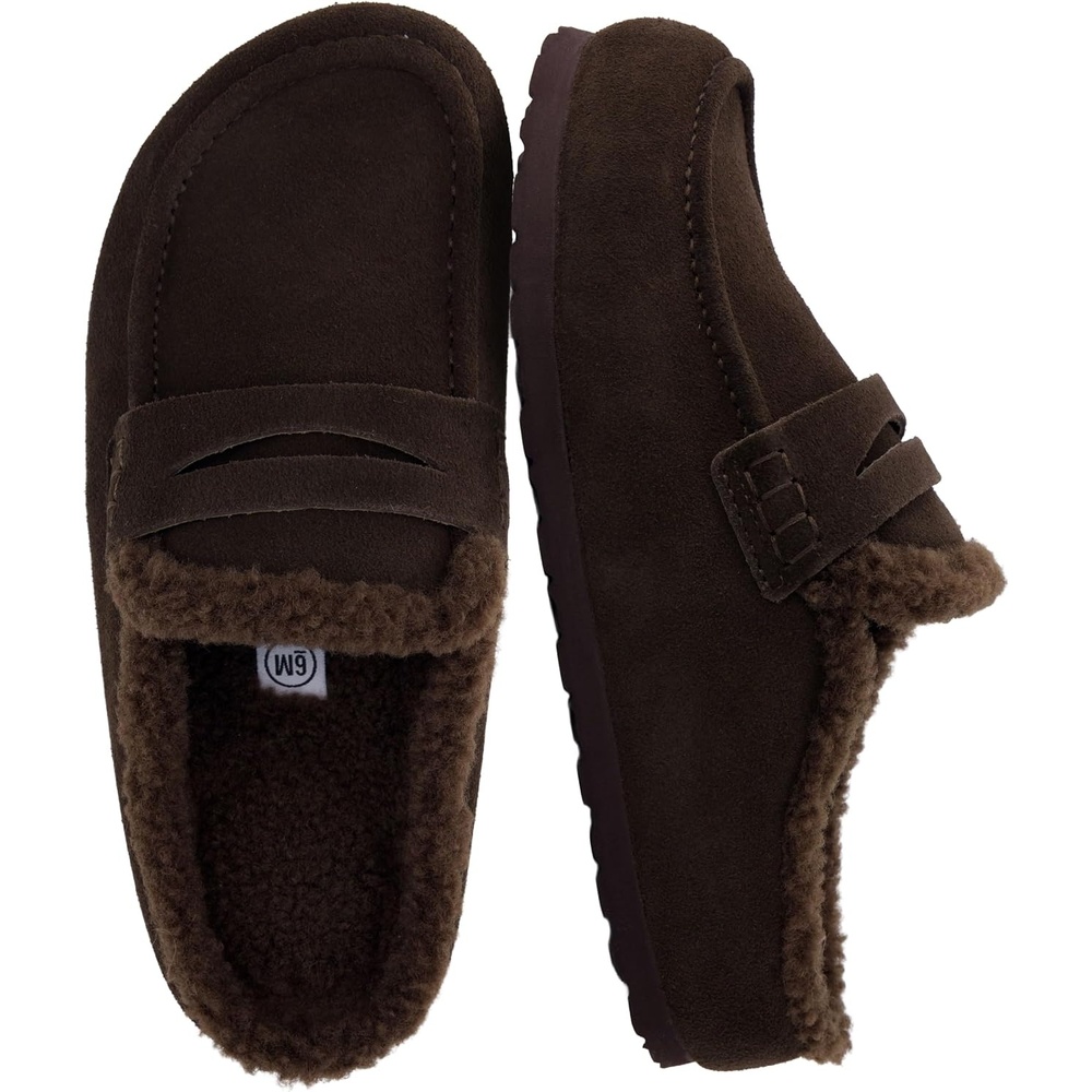 image:imageCUSHIONAIRE Casey Genuine Suede Moccasin Slippers for Women Cozy House Shoes with Moc Toe and Penny Loafer StrapChocolate