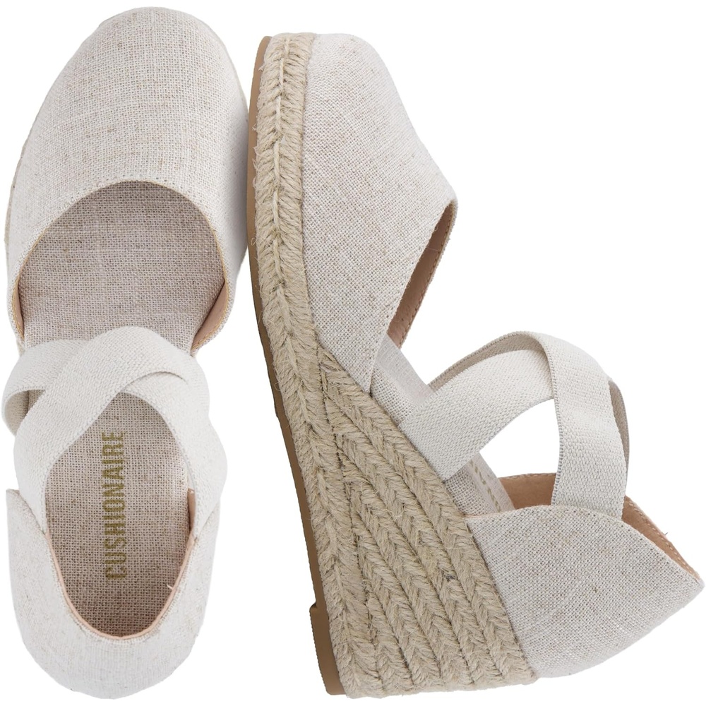 image:imageCUSHIONAIRE Chica Espadrille Wedge Sandals for Women Slip On Closed Toe Women Shoes with Elastic Straps and Stylish Everyday ComfortBeige