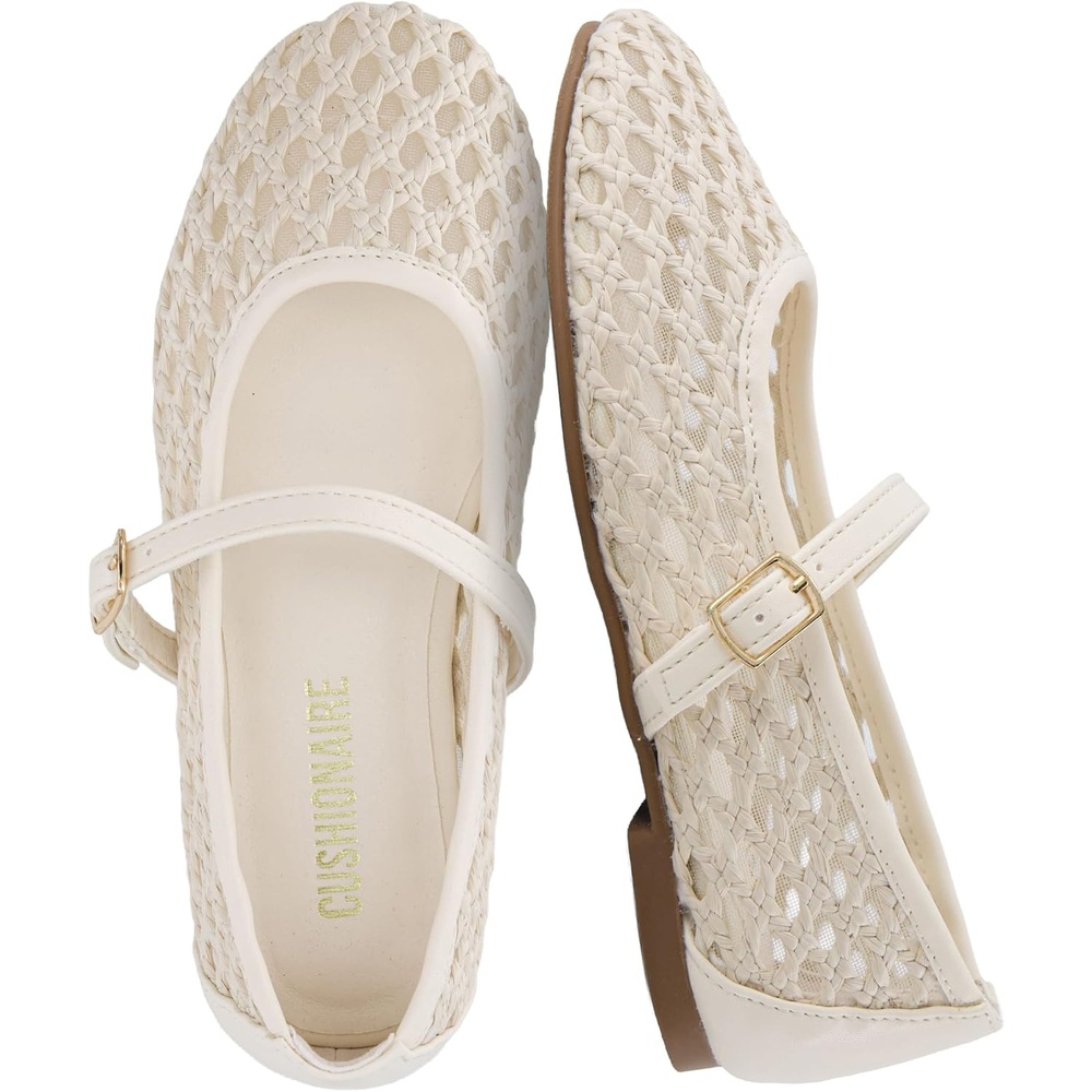 image:imageCUSHIONAIRE Darla Kids Mesh Mary Jane Ballet Flats Girls Shoes with BuckleCream