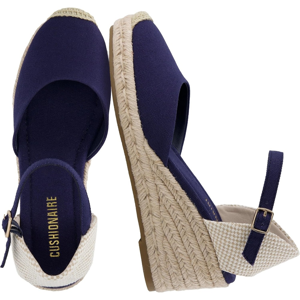image:imageCUSHIONAIRE Elche Closed Toe Wedge Sandals for Women Platform Espadrilles Heels With Adjustable BuckleNavy