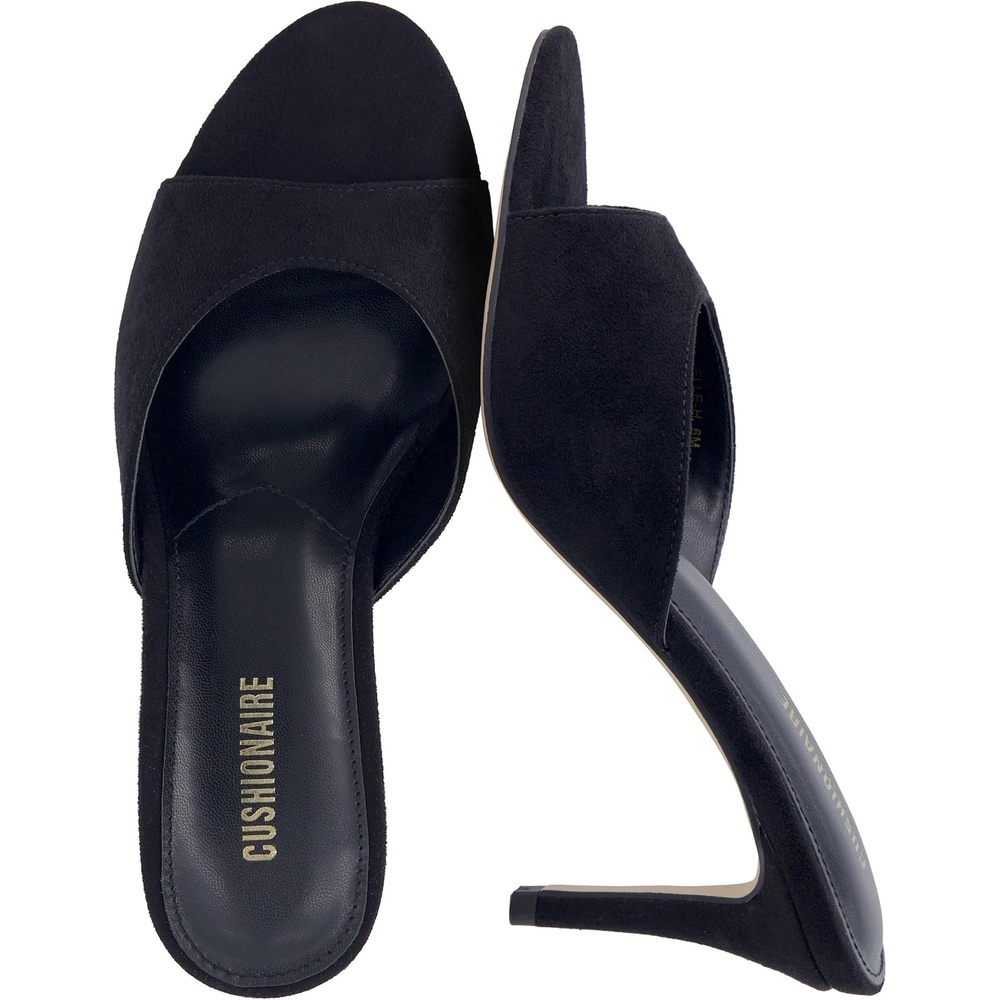 image:imageCUSHIONAIRE Elle Pointed Heel Womens Sandal Open Toe Heeled Mule with Cushioned Memory and Stiletto DesignBlack Microsuede