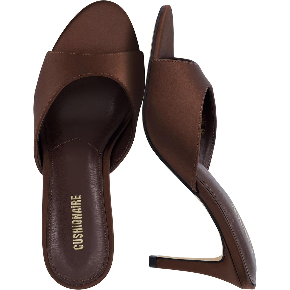 image:imageCUSHIONAIRE Elle Pointed Heel Womens Sandal Open Toe Heeled Mule with Cushioned Memory and Stiletto DesignBrown