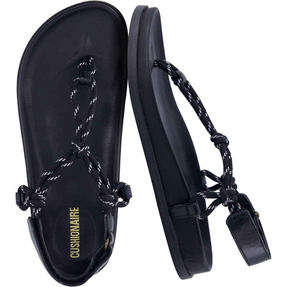 image:imageCUSHIONAIRE Era Rope Thong Strappy Sandals for Women Flat Minimalist Sandals Women Footwear with Adjustable Ankle SupportBlack