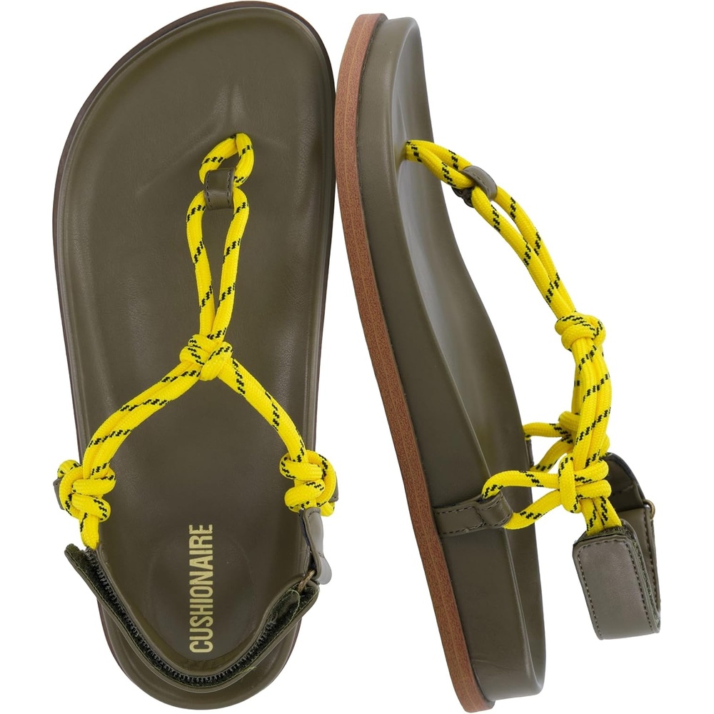 image:imageCUSHIONAIRE Era Rope Thong Strappy Sandals for Women Flat Minimalist Sandals Women Footwear with Adjustable Ankle SupportOlive