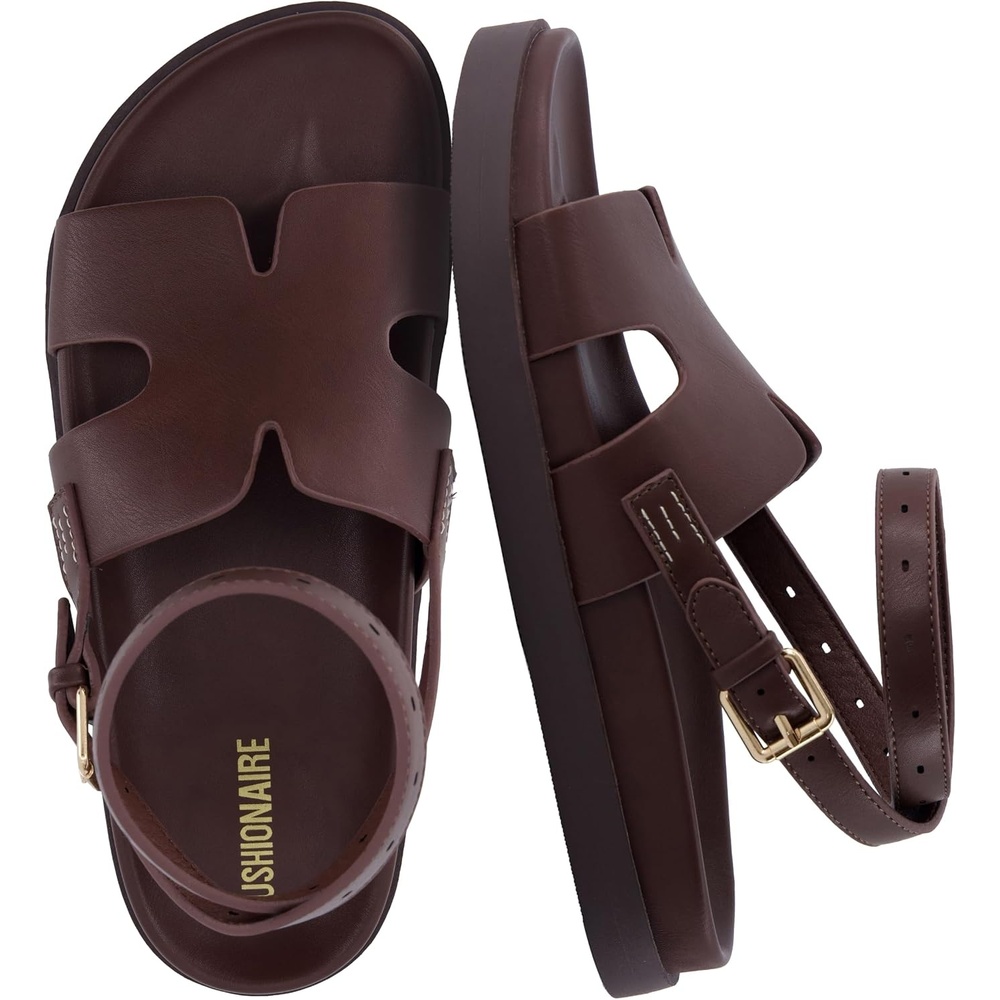 image:imageCUSHIONAIRE Erika Sandals for Women with CutOut Band and Ankle Strap Cushioned Footbed Sandal Wide Width AvailableBrown
