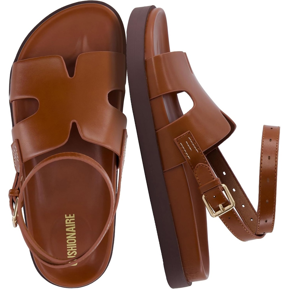 image:imageCUSHIONAIRE Erika Sandals for Women with CutOut Band and Ankle Strap Cushioned Footbed Sandal Wide Width AvailableCognac