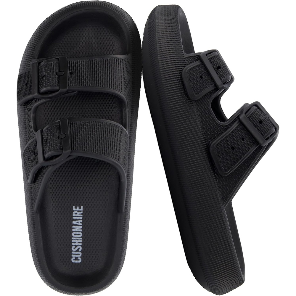 image:imageCUSHIONAIRE Fame Pillow Recovery Sandals for Women Adjustable Double Buckle Waterproof EVA Cloud Slides for WomenBlack