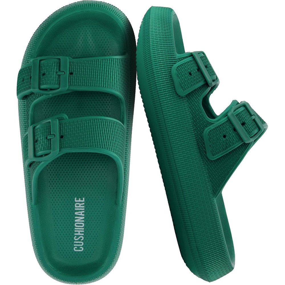 image:imageCUSHIONAIRE Fame Pillow Recovery Sandals for Women Adjustable Double Buckle Waterproof EVA Cloud Slides for WomenEmerald