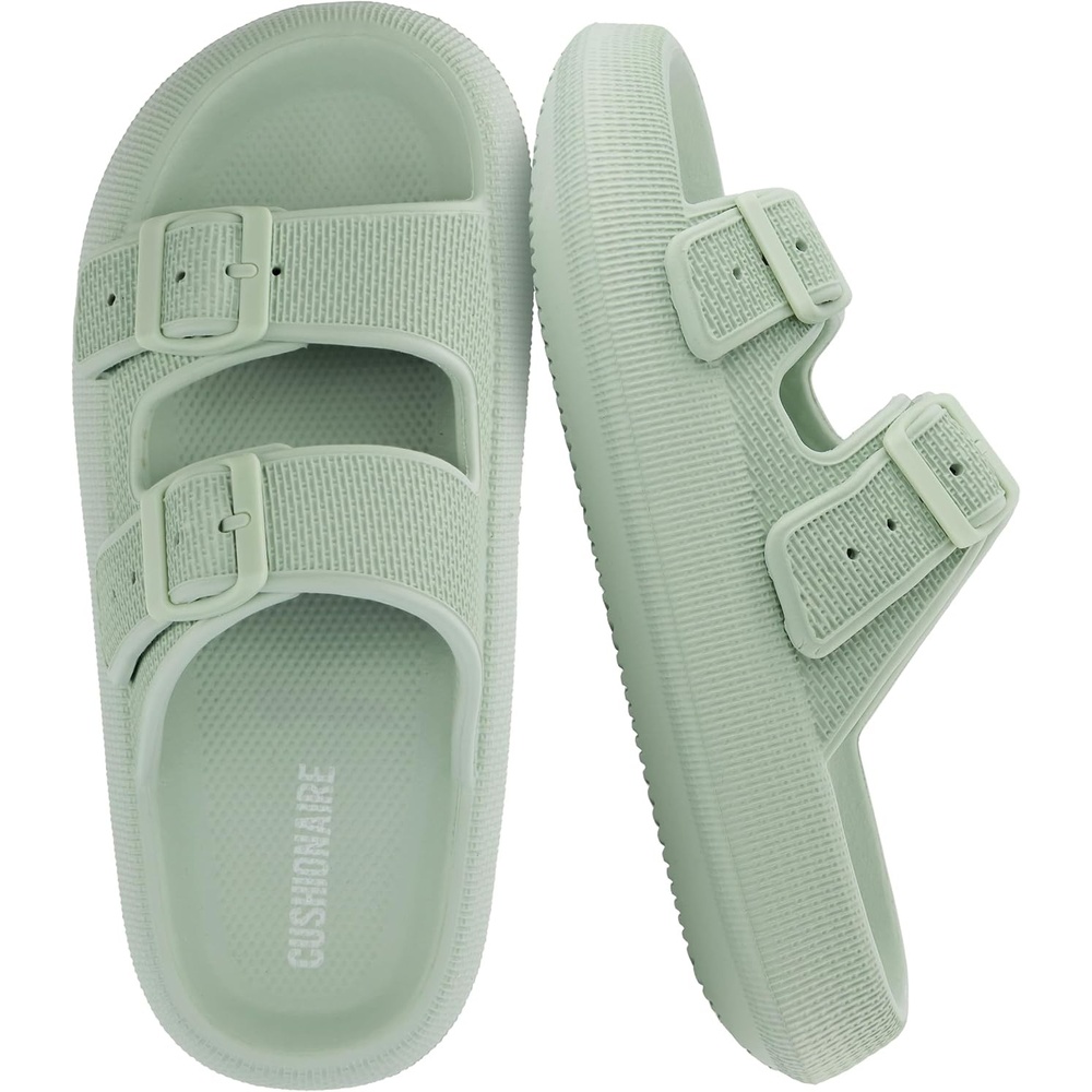 image:imageCUSHIONAIRE Fame Pillow Recovery Sandals for Women Adjustable Double Buckle Waterproof EVA Cloud Slides for WomenGreen