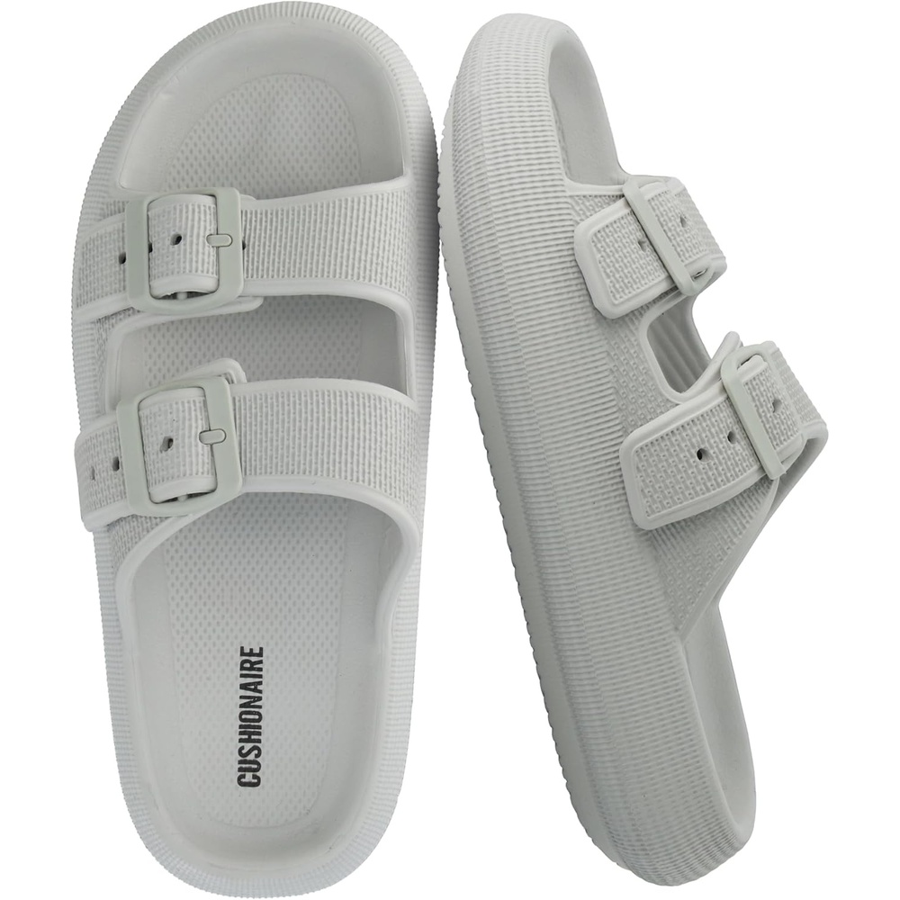 image:imageCUSHIONAIRE Fame Pillow Recovery Sandals for Women Adjustable Double Buckle Waterproof EVA Cloud Slides for WomenLt Grey