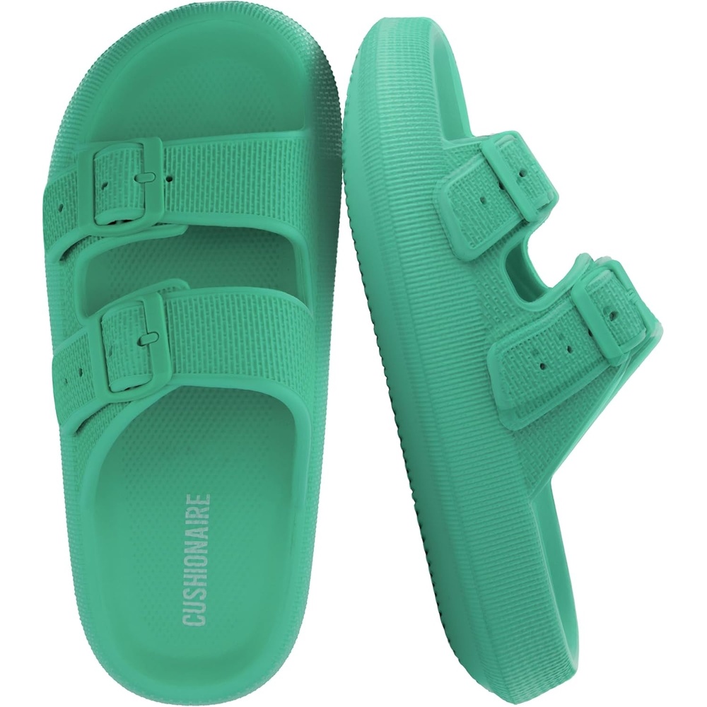 image:imageCUSHIONAIRE Fame Pillow Recovery Sandals for Women Adjustable Double Buckle Waterproof EVA Cloud Slides for WomenMint