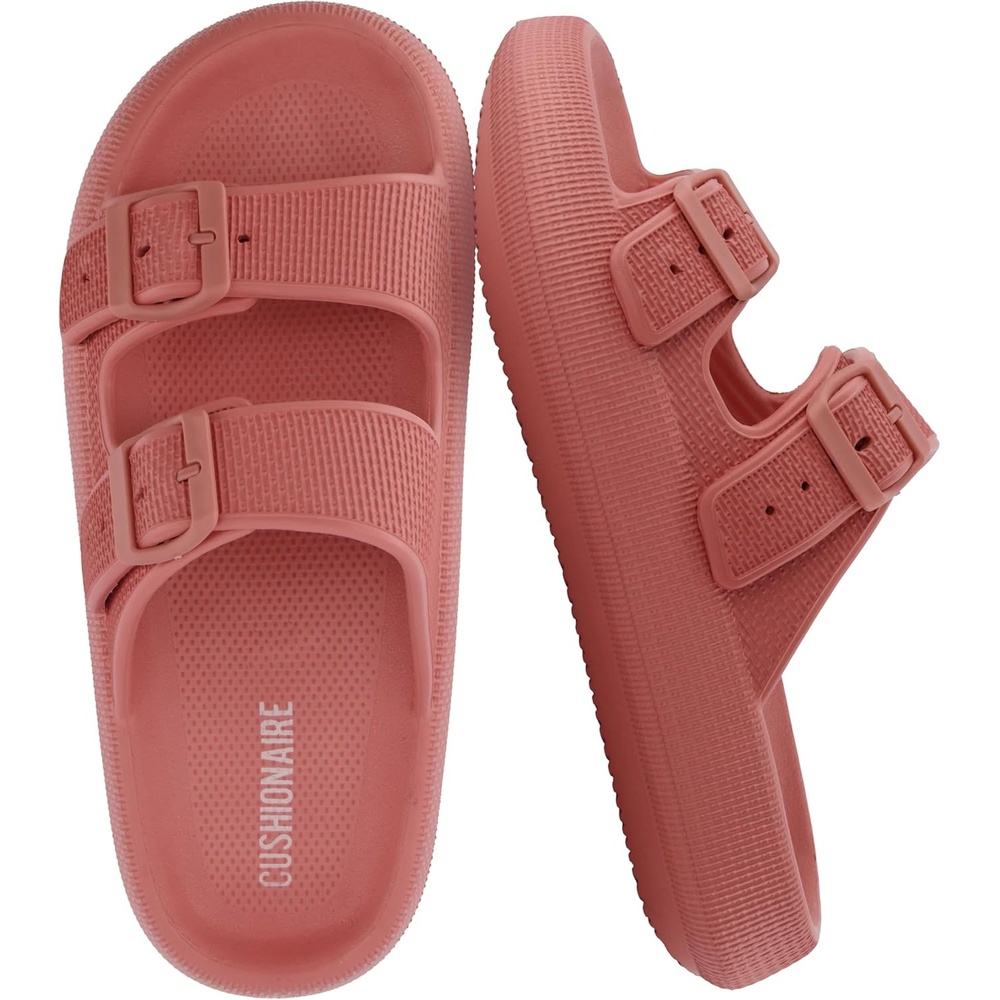 image:imageCUSHIONAIRE Fame Pillow Recovery Sandals for Women Adjustable Double Buckle Waterproof EVA Cloud Slides for WomenSalmon