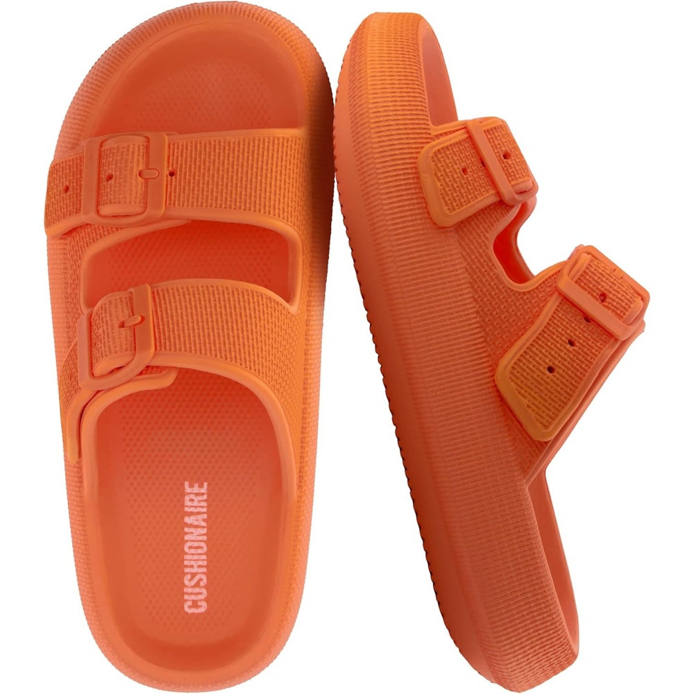 image:imageCUSHIONAIRE Fame Pillow Recovery Sandals for Women Adjustable Double Buckle Waterproof EVA Cloud Slides for WomenTangerine