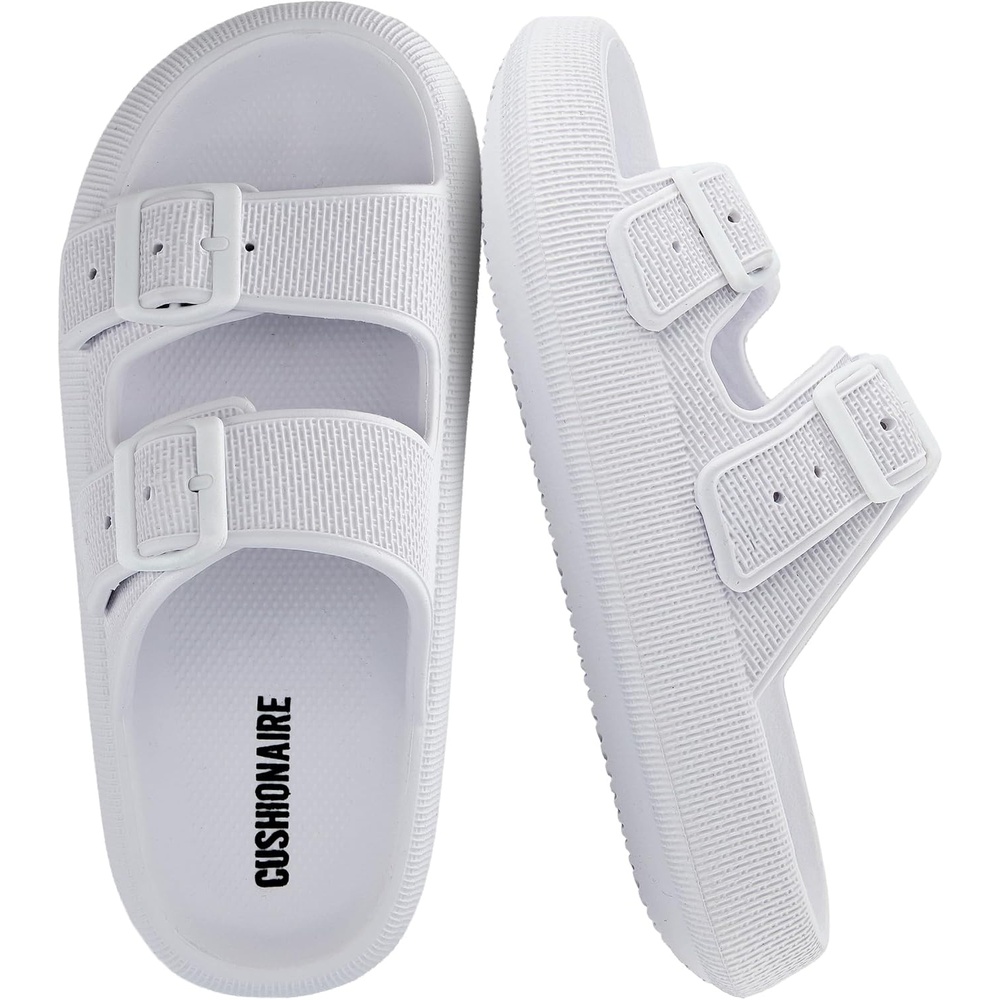 image:imageCUSHIONAIRE Fame Pillow Recovery Sandals for Women Adjustable Double Buckle Waterproof EVA Cloud Slides for WomenWhite