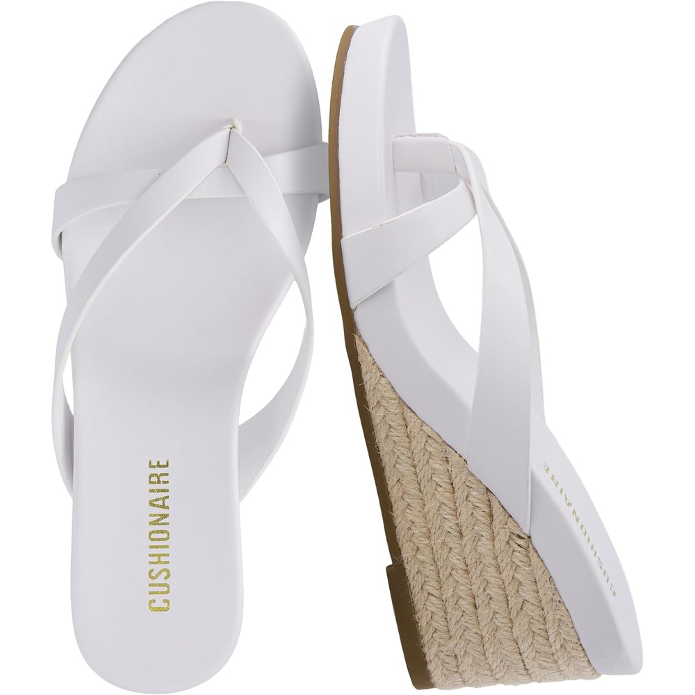 image:imageCUSHIONAIRE Ferry Espadrille Wedge Sandals for Women Thong Platform Flip Flops with Cross Strap and SlipOn DesignIvory