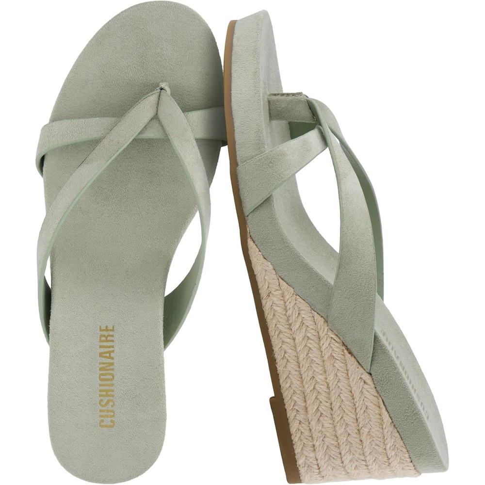 image:imageCUSHIONAIRE Ferry Espadrille Wedge Sandals for Women Thong Platform Flip Flops with Cross Strap and SlipOn DesignSage