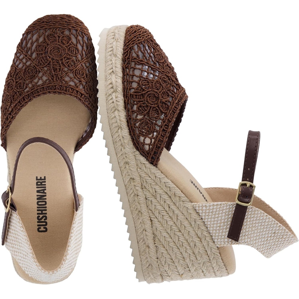 image:imageCUSHIONAIRE Flora Platform Espadrilles for Women Dressy Wedge Closed Toe Sandals with Ankle Strap and Cushioned FootbedBrown