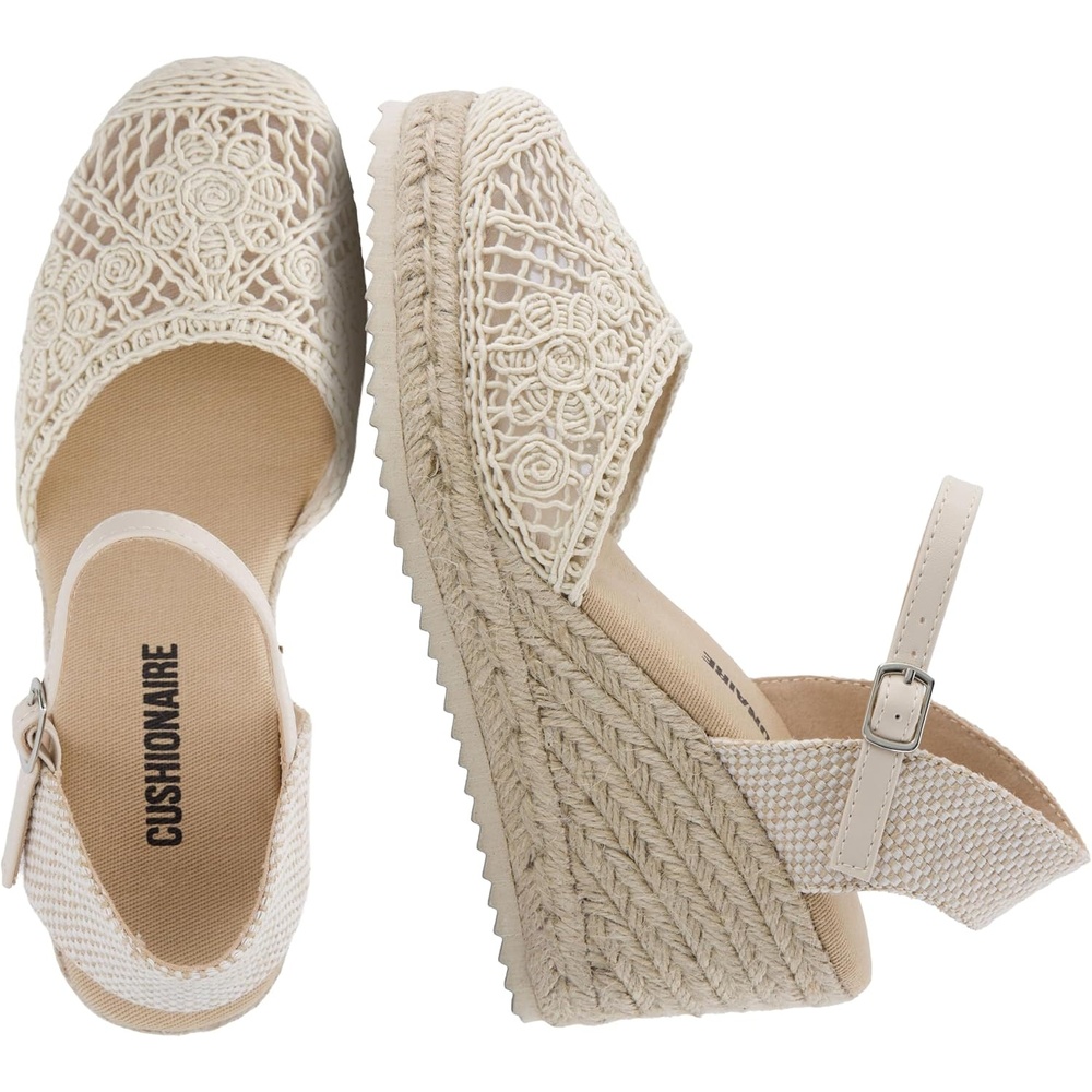 image:imageCUSHIONAIRE Flora Platform Espadrilles for Women Dressy Wedge Closed Toe Sandals with Ankle Strap and Cushioned FootbedNatural