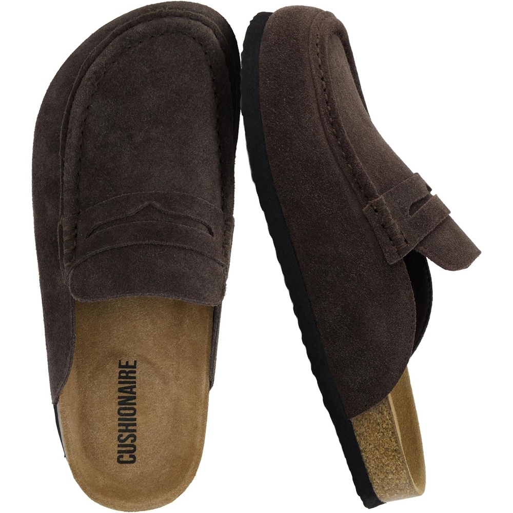 image:imageCUSHIONAIRE Fondu Genuine Leather Mule Clogs for Women Comfortable Slip On Womens Shoes with Penny Strap Accent and Memory Foam FootbedChocolate