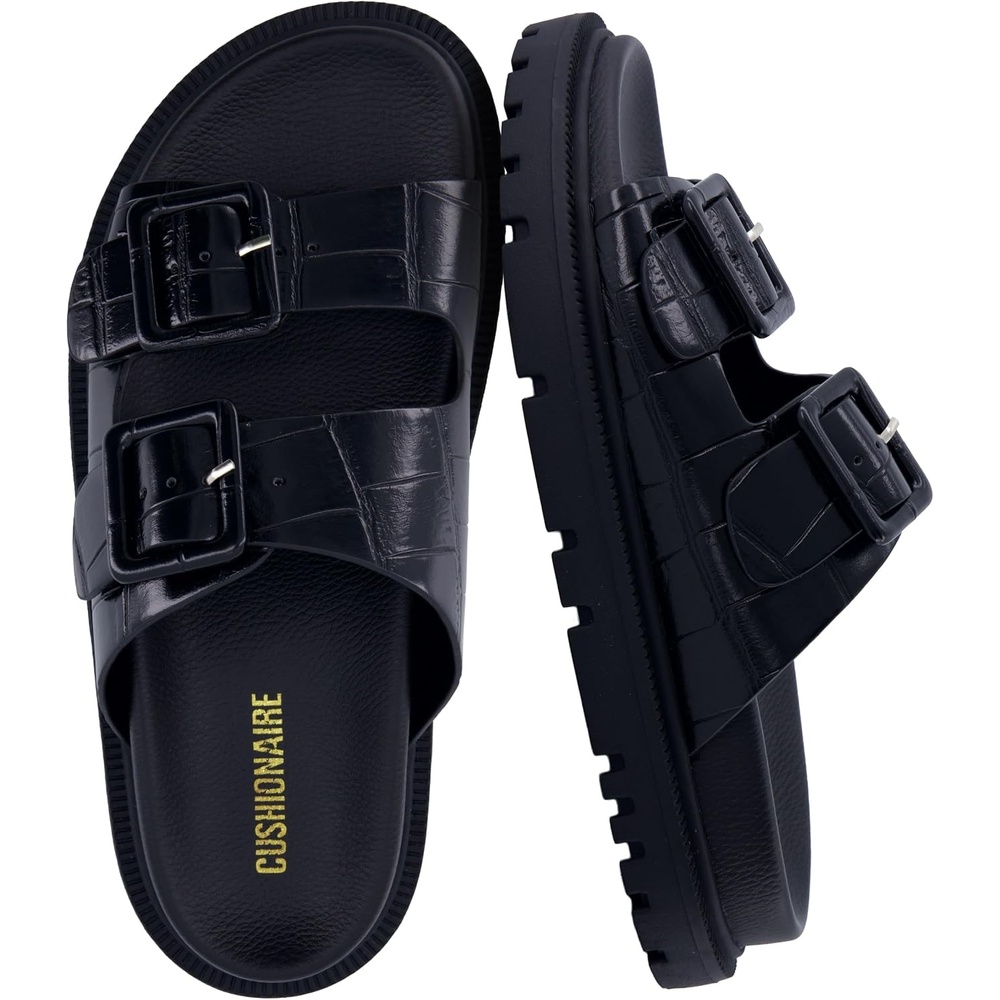 image:imageCUSHIONAIRE Fuse Chunky Womens Sandals with Double Buckle Straps and Durable Lug Sole Casual Platform Sandals Women FootwearBlack