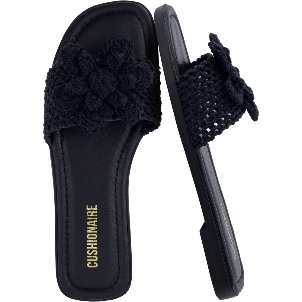 image:imageCUSHIONAIRE Gemma Knit Flat Slide Sandals for Women with Woven StrapBlack