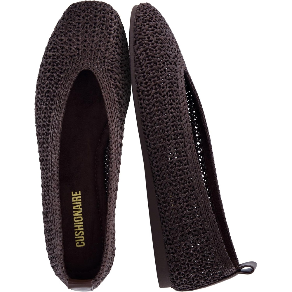 image:imageCUSHIONAIRE Gilt Woven Ballet Flats for Women Lightweight Knit Flats with Memory Foam and Pull On TabCoffee