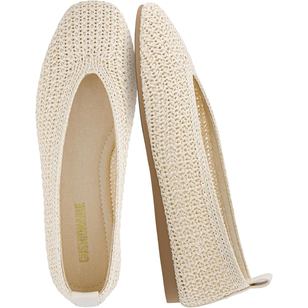 image:imageCUSHIONAIRE Gilt Woven Ballet Flats for Women Lightweight Knit Flats with Memory Foam and Pull On TabCream